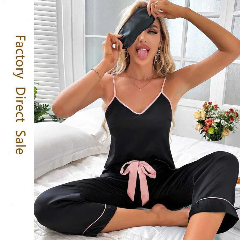 Women Sexy Satin Pijamas Set Lingerie Spwear Silk Saitn Nightwear Sveless Pajamas Set Home Wear Pyjama Femme PyjamasXJ250220