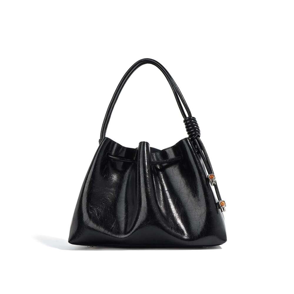 New Fall Winter Genuine Leather Women's Female Commuting Fashion Bucket String Clouds Handbag Ladies Brand Bag