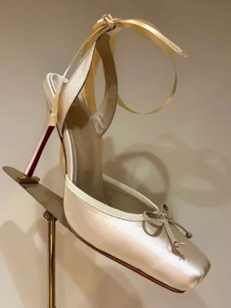 Summer New Women's Square Satin Sandals With Ankle Strap, Fashionable Party And Banquet Ballet High-Heeled Shoes