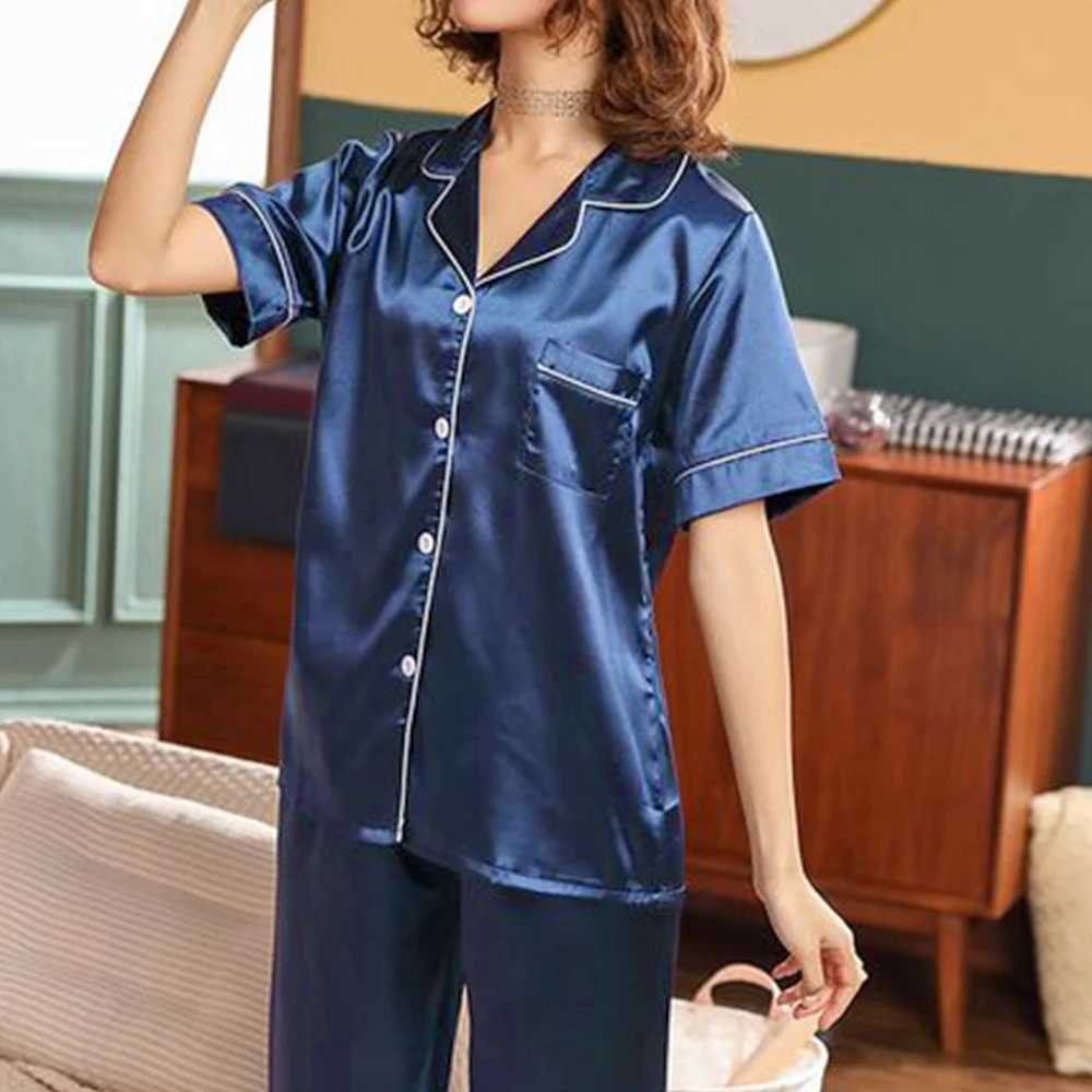 Plus Size L-5XL Womens Pajamas Sets Summer New Pajamas Casual Loose Short Sve Shirt+Trousers 2PC Spwear Fe LoungewearXJ250220