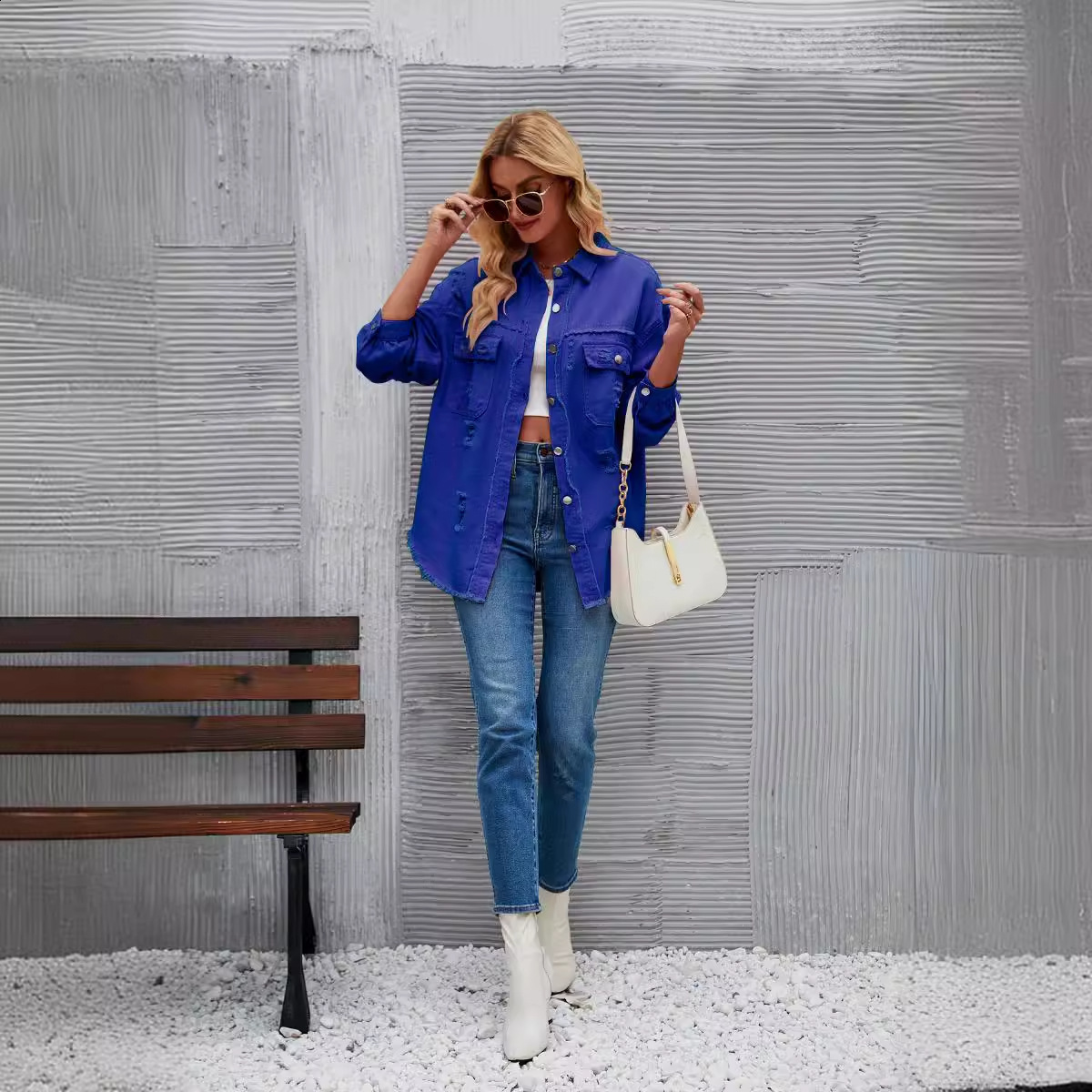 Spring Autumn American womens fashion washed long sleeved ripped denim jacket for women 201026