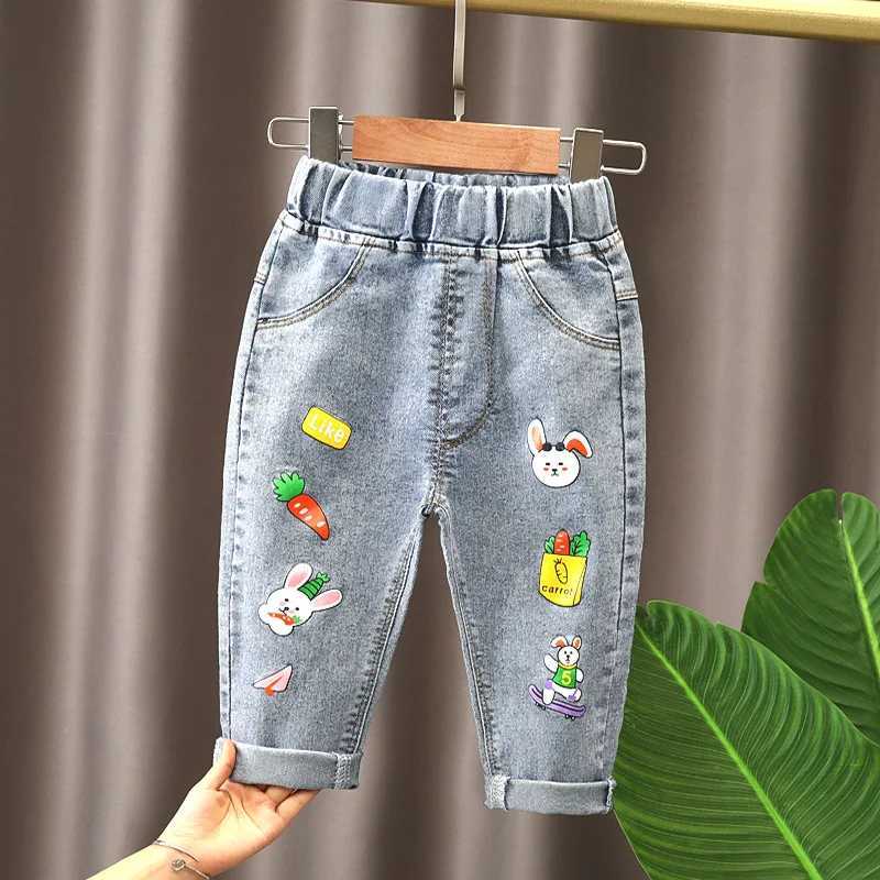 Spring childrens clothing baby loose straight leg jeans boys clothing childrens outdoor fully matched jeans Z250220