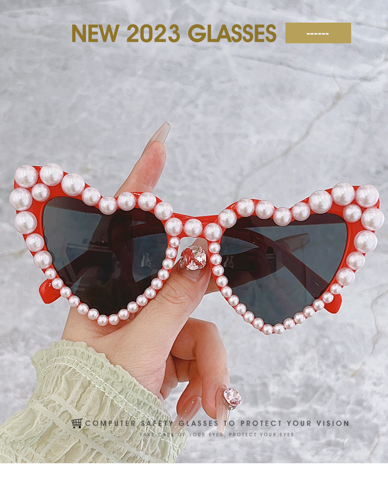 2025 Top selling Heart shaped Pearl Sunglasses, Personalized and Versatile Heart shaped Likes, Internet Celebrities, Luxurious and Sweet Love Sunglass
