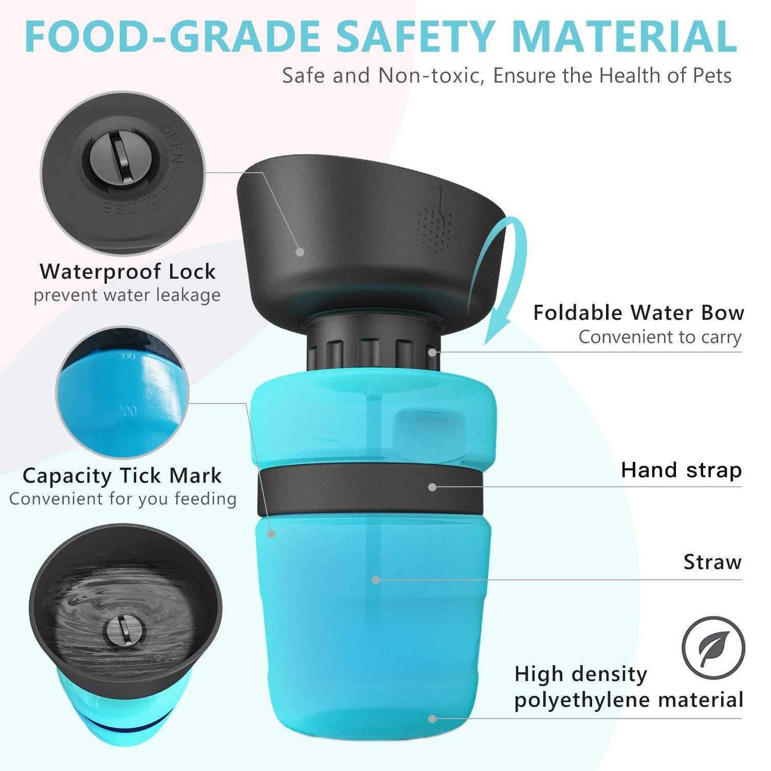 Dog Travel Bowls Bags 500ML Dog Water Bottle Bowl Foldable Leak-proof Water Food Cup Pet Feeder Bowl Portable Large Capacity Pet Outdoor Drinking Bowl
