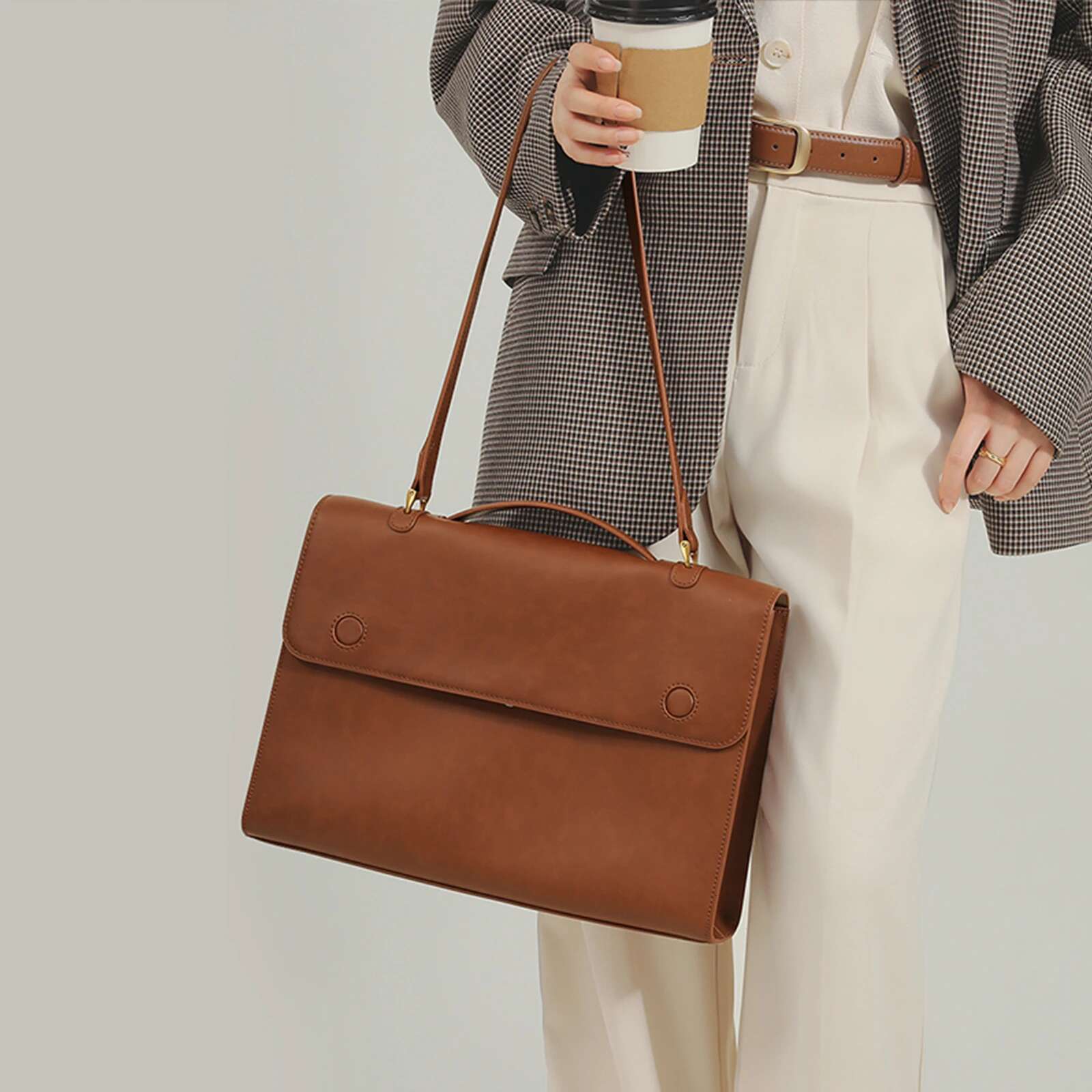 ITAMOOD Vintage Briefcase, Commuter Large Capacity Handbag, Original Leather Crossbody Bag