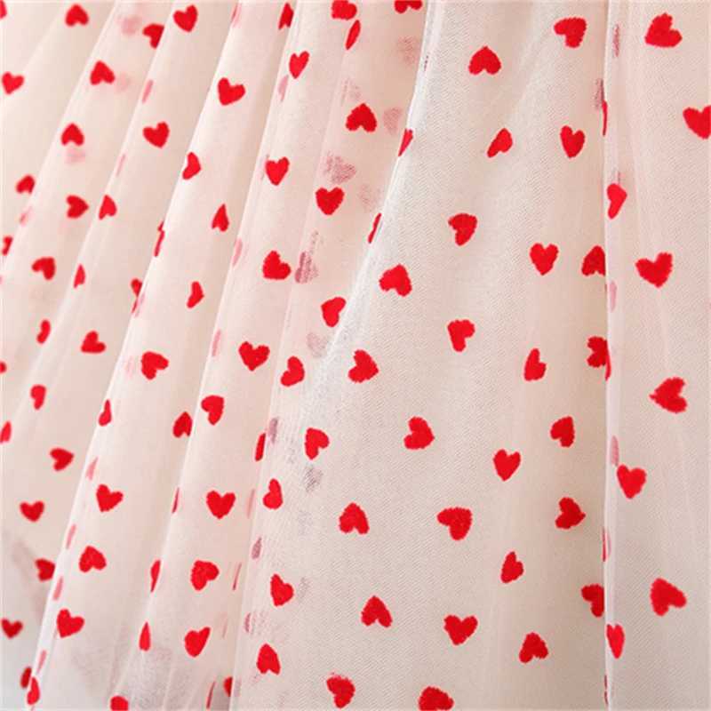 Baby Girl Red Dress Heart Embroidered Mesh Bow Tutu Dress Kids Birthday Party Clothes X250220