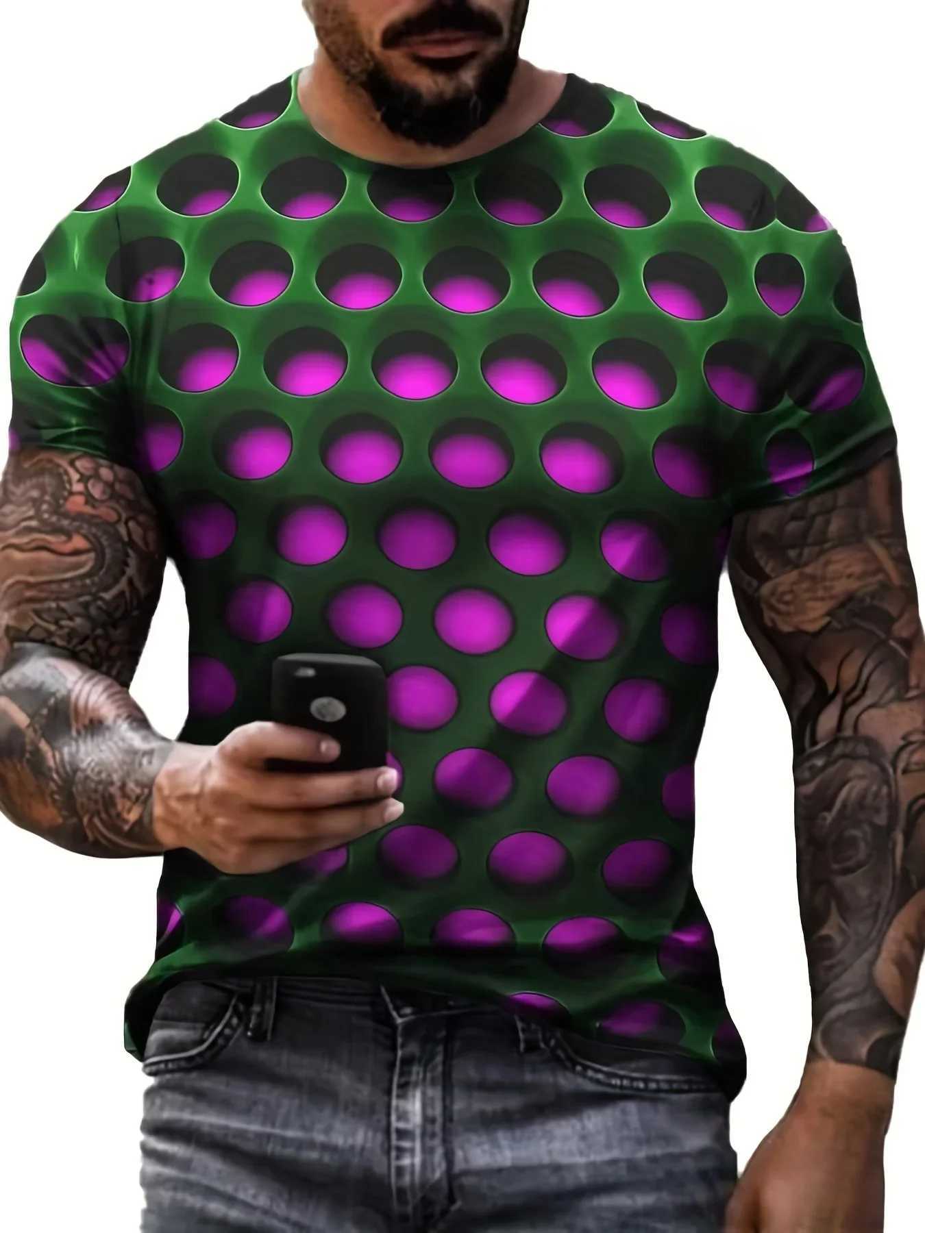 Summer Men T Shirts Optical Illusion 3D Print Graphic Round Neck Tee Shirt Casual Short Sleeve Tops Streetwear Fashion Clothing W250220