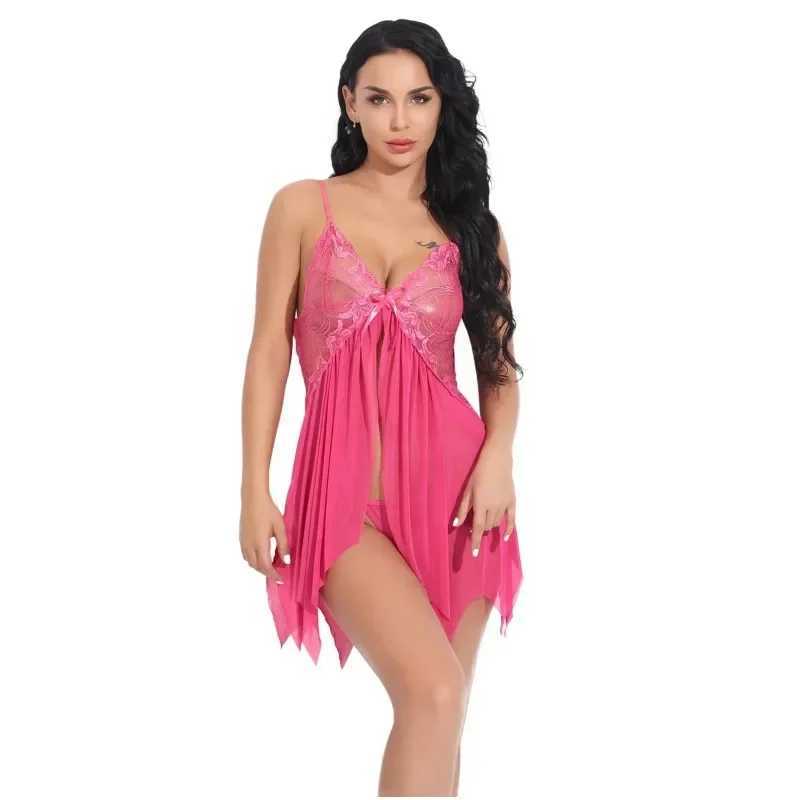 Sexy Lingerie Babydolls Women Erotic Pajamas Porn Lace Transparent Dress with Panties Set Sex Clothes Nighties SuitXJ250220