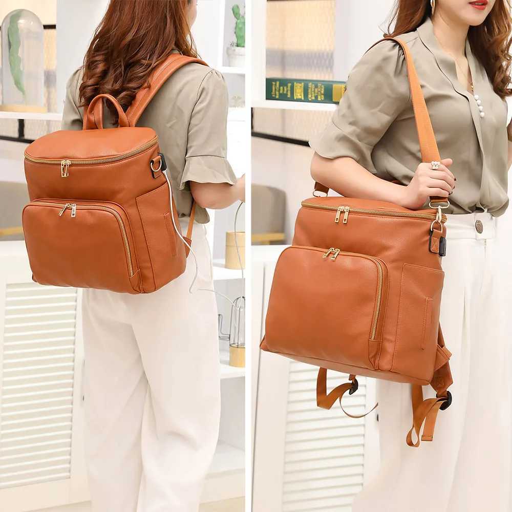 Baby Diaper Bag Backpack Solid PU Leather Mummy Maternity Bag Large Capacity Travel Back Pack Stroller Bags with Changing Pad X250220