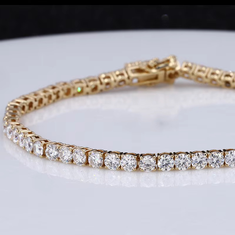 Starsgem Ready to Ship VVS Round Shape 3mm Colorless Loose Moissanite Dia 14k Solid Gold Tennis Bracelet