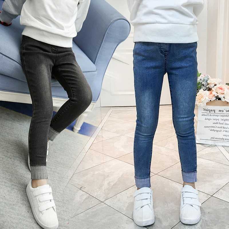 Girls Black Blue Jeans 2021 Autumn Baby Girls Pants Slim Skinny Kids Leggings Cotton Casual Children Girls Clothes 3 10 14 Year Z250220