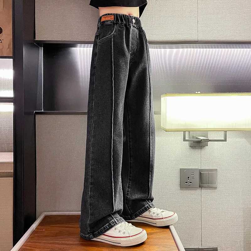 Wide Leg Jeans for Girls 6 8 9 10 11 12 14 Years Spring Autumn Loose Vintage Straight Retro Pants Fashion Teenage Kids Trousers Z250220