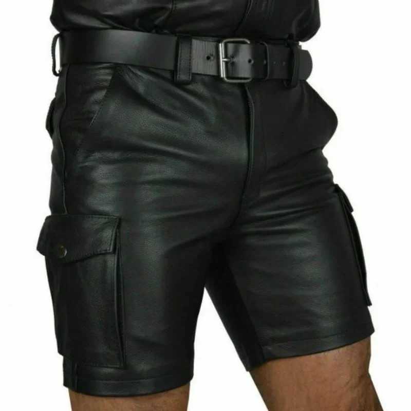 New Arrival New Solid Color PU Leather Pants Casual Mens Short Leather Pants Summer Fashion Trend Club Punk Style Shorts for Men Z250220