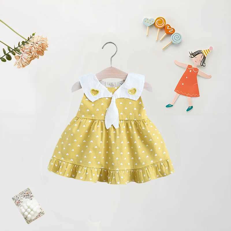 Summer (1-3 Years Old) Baby Girl Dress Baby Girl Cute Birthday Party Princess Dress Love Printed Tie Collar Sleeveless Dress X250220