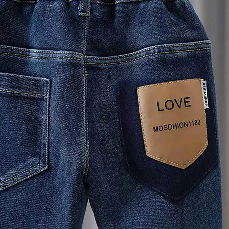 New Childrens Plush Jeans All-in-one Plush Boys Pants Autumn And Winter Boys And Girls Winter Clothing Thickened Outerwear Trend Z250220