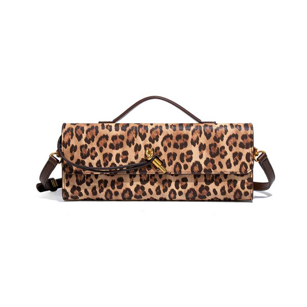 New Womens Fashion Leopard Pattern Handheld Banquet Bag Womens Square Cross Bag Neutral Horizontal Pin Small Organ Bag Z250220