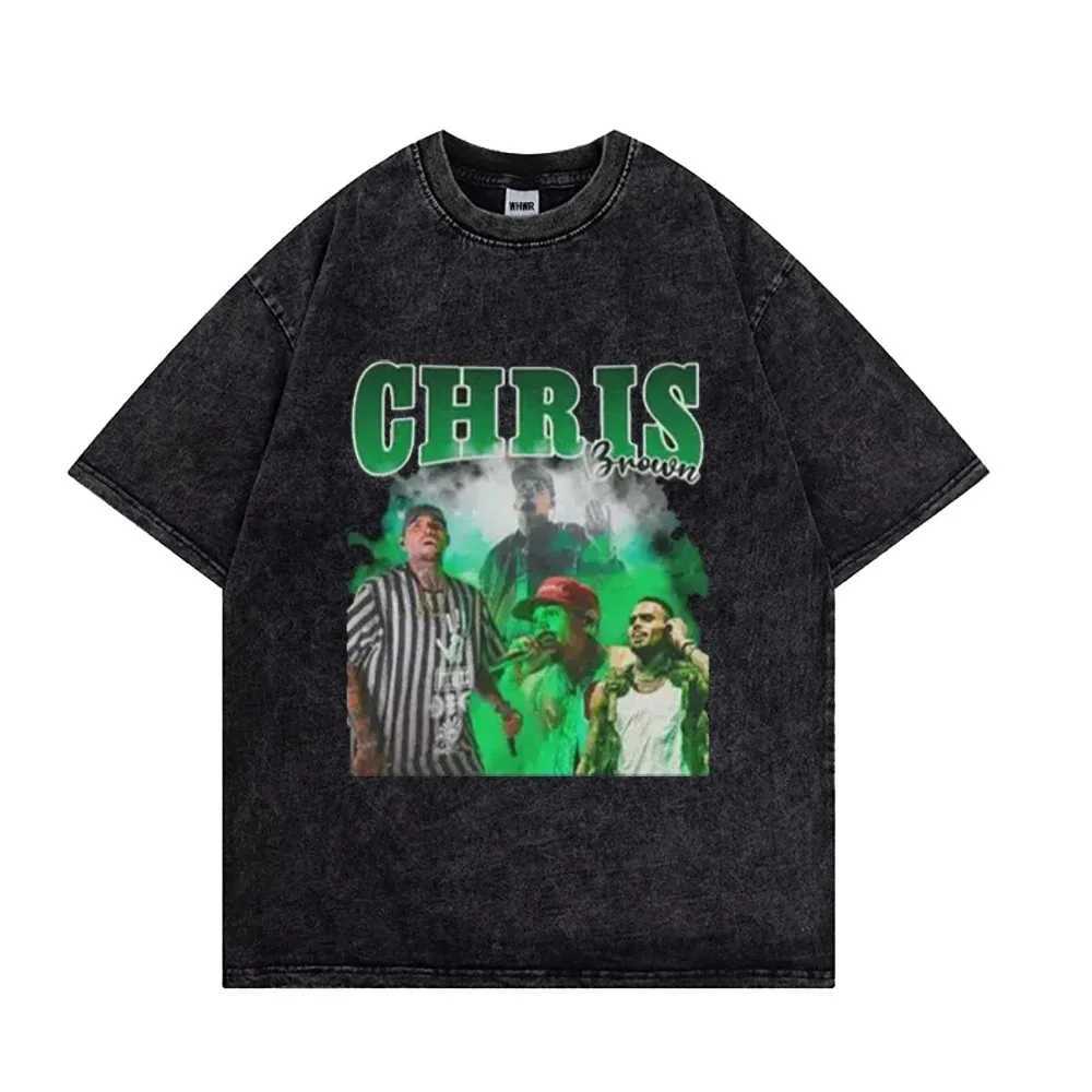 Men's T-Shirts Chris Brown Vintage T-shirt 100% Cotton T-shirts Unisex Y2k T Shirt Under The Influence Tour 2024 Breezy Tshirt Rapper Tees 2024 z