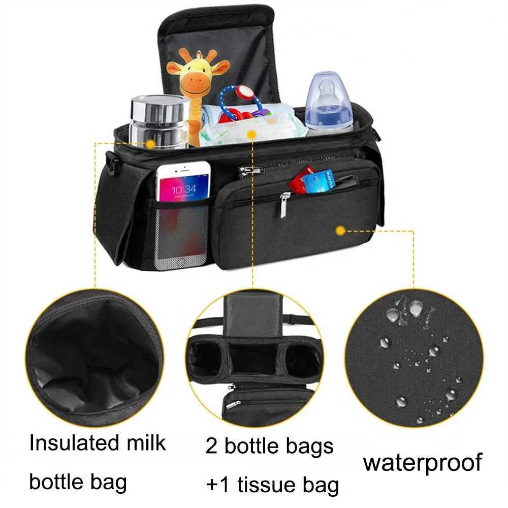Universal Baby Stroller Organizer with Insulated Cup Holder Detachable Phone Bag Shoulder Strap Fits and Pet Stroller X250220