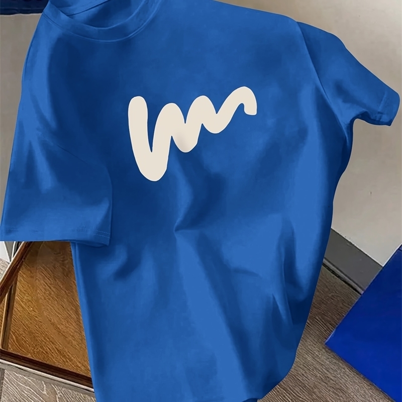 Summer mens 100 polyester comfortable casual loose creative pattern printed sports round neck short sleeved Tshirt 250213