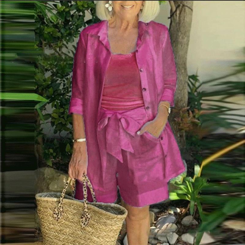 Womens Tracksuits Elegant Ladies Clothes Set Summer Solid Color Casual Three Piece Top Suspender Shorts Swimwear For Women With