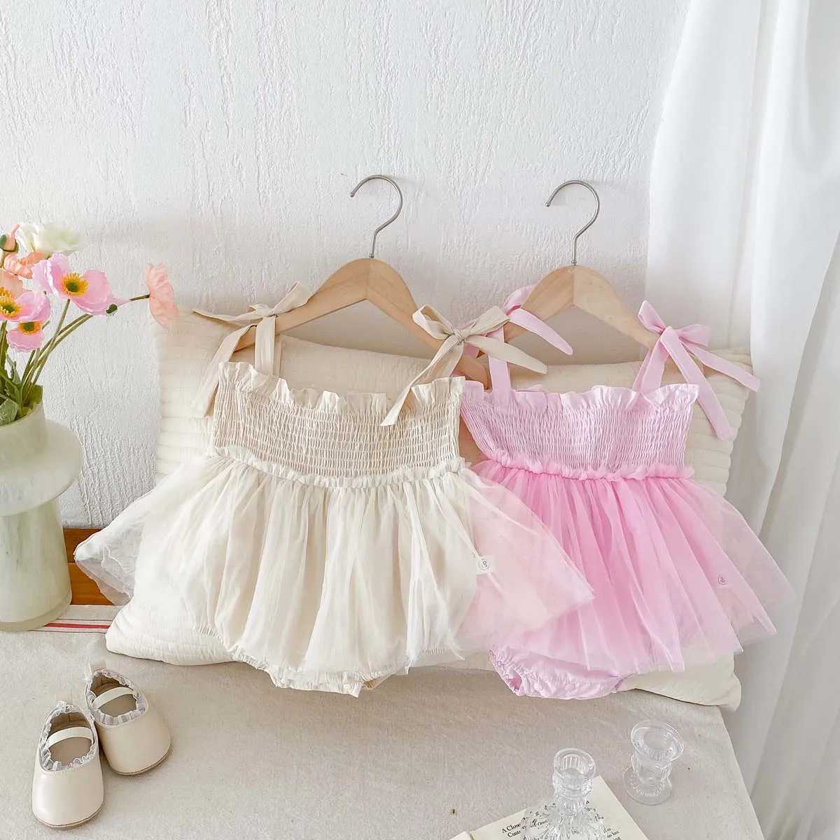 Baby Romper Dress Sleeveless Braces Bodysuit Pink Mesh Princesses Romper Dress 0-2 Years Old X250220