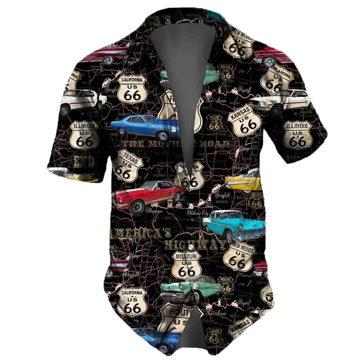 Mens Shirt Route 66 Retro 3D Fashion Mens Hawaiian Shirt Short Sleeve Street Clothing Button Top Daily Party Mens Wear W250220