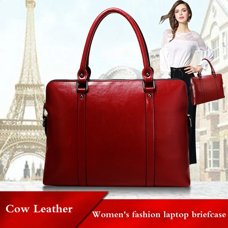 Women Genuine Leather Laptop Briefcase For Macbook HP Woman 14 Inch Notebook Computer Bag Female Handbags 250208