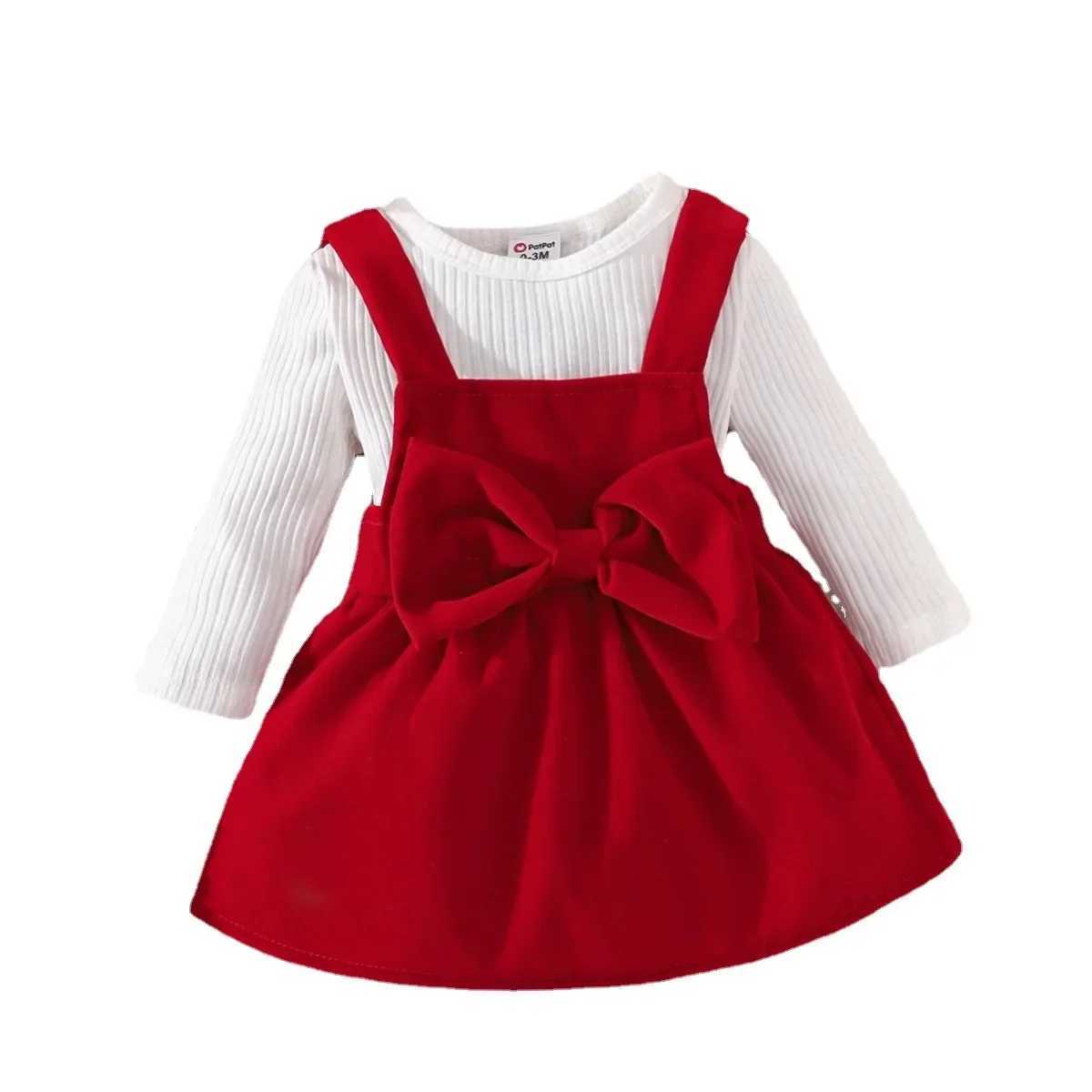 Prowow newborn baby dress with Christmas ribbon knit jumpsuit and red velvet jacket suitable for babies my first New Years outfit X250220