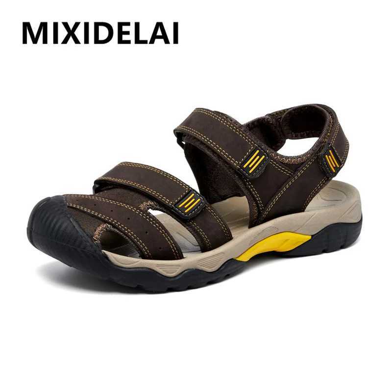 New Arrival Summer Genuine Leather Mens Sandals Classic Breathable Slip-On Sandals Men Outdoor Casual Beach Sandals Sneakers Plus Size 48 T250220