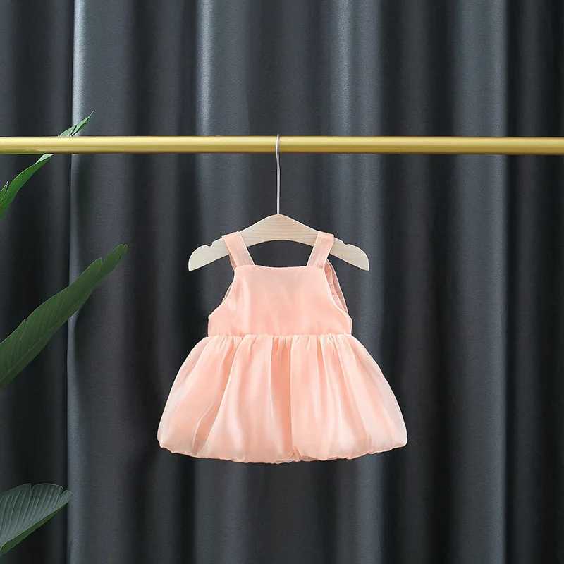 Summer Baby Girl Birthday Party Princess Mesh Evening Dresses Sweet Solid Color Bow Knot Sleeveless Lightweight Children Clothes X250220