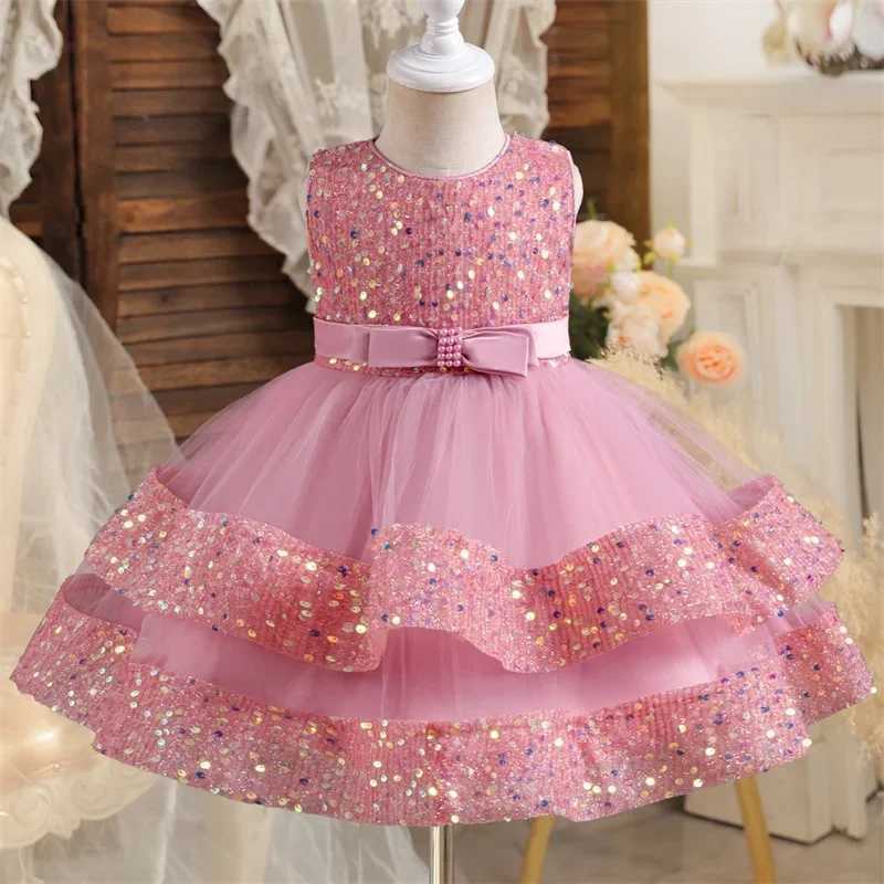 Sequin Birthday Party Baby Dresses 1st Baptism Toddler Dress Sleeveless Tulle Cute Wedding Princess Dress for Girls Christmas X250220