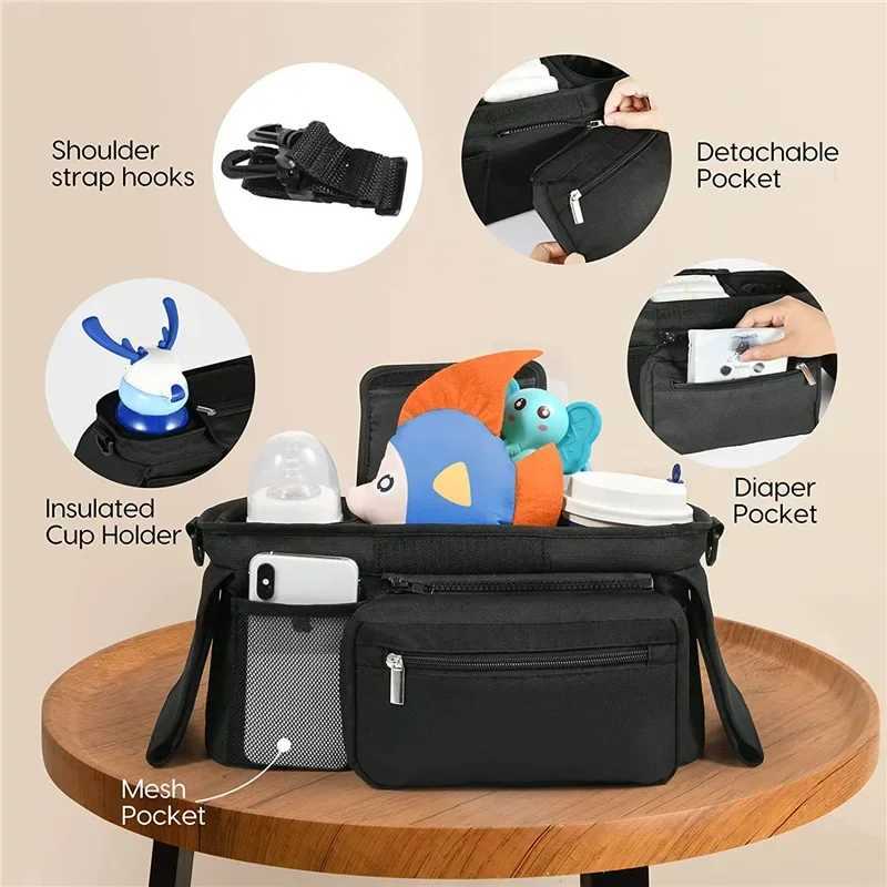 Baby Stroller Storage Large Capacity Travel Hanging Bag Mummy Bag Phone Bottle Holder Pram Diaper Bags Baby Stroller Accessories X250220