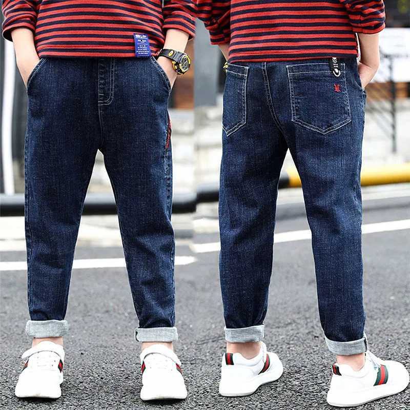 Spring and Autumn Boys Jeans Teenage Kids Pants Childrens Fashion High Elastic Denim Trousers Slim with Pants 4 6 8 10 12Years Z250220