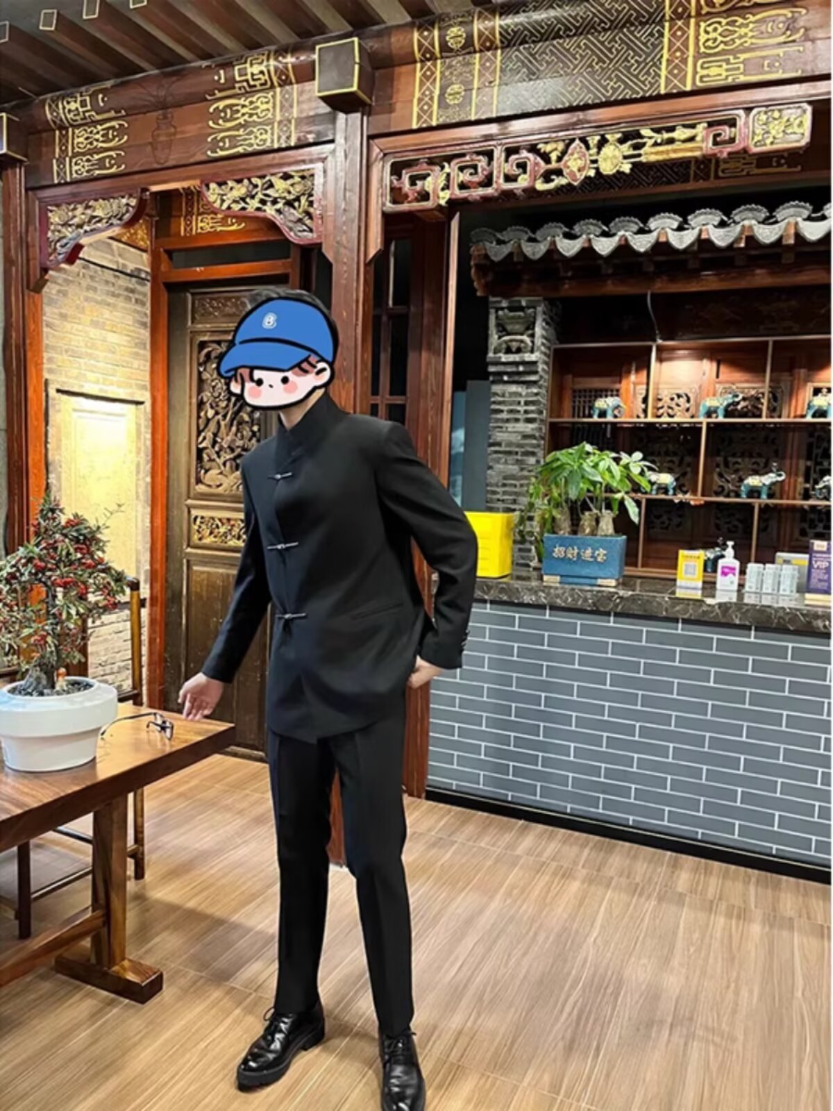 H2001Stylish Men's Black Zhongshan Suit - Durable Stand Collar Jacket for Any Occasion