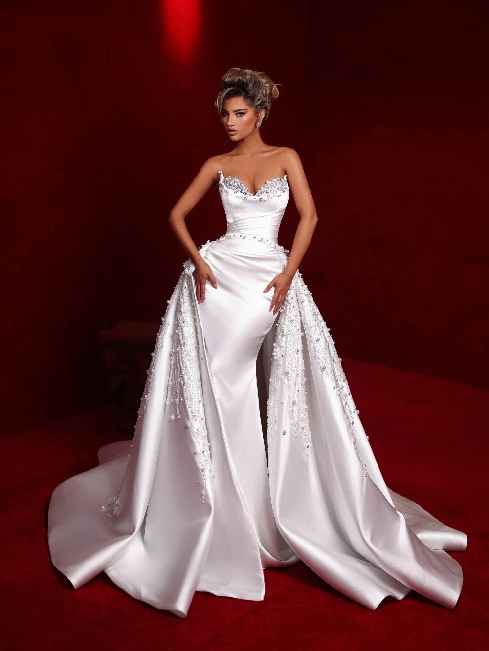 Elegant Mermaid Wedding Dress Sweetheart Neck Sleeveless Bridal Gowns Pearls Appliques Detachable Train Dresses Custom Made vestidos de novia
