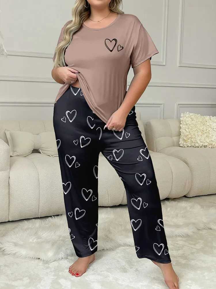 Heart Print Women Pajama Sets Short Sves O Neck Top Full-Length Pants Fe 2 Pieces Spwear Atumn Spring NightwearXJ250220
