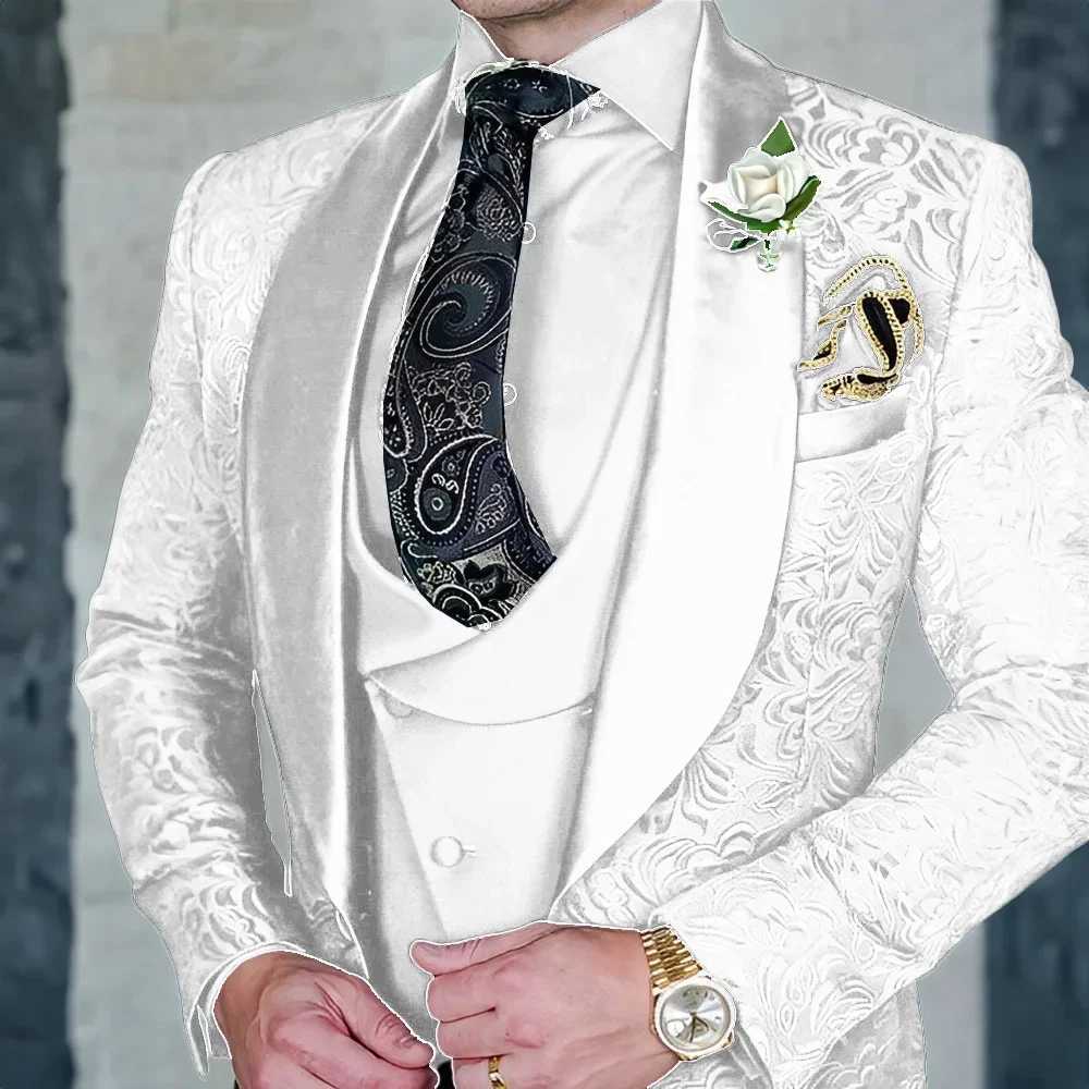 Jacquard Mens 3-piece Suit Set Formal Party Dress Groom Tuxedo High Quty Elegant Men Suit Male Come Homme Marriage X250220