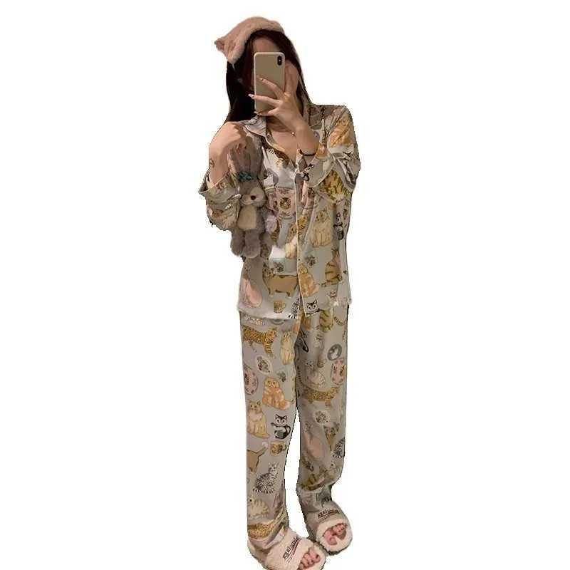 Large Size cartoon Spwear Loungewear Women Autumn and Winter Pajamas ladies Long Sve Long Trousers nightwear HomeWear 2pcsXJ250220
