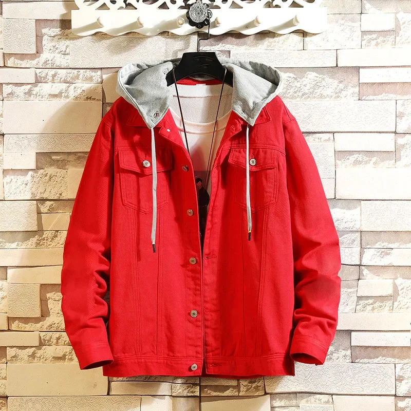 Fashion Hooded Denim Jacket Men Turn Down Collar Casual Jean Outerwear Streetwear Hip Hop Solid Color Loose Coat ZL121 250212