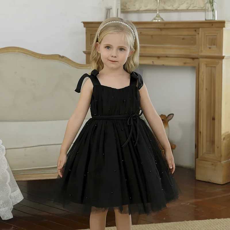 Baby Girl Halloween Costume Toddler Girl Black Gothic Mesh Dress Beaded Evening Party Princess Tutu Gown Infant Birthday Outfits X250220