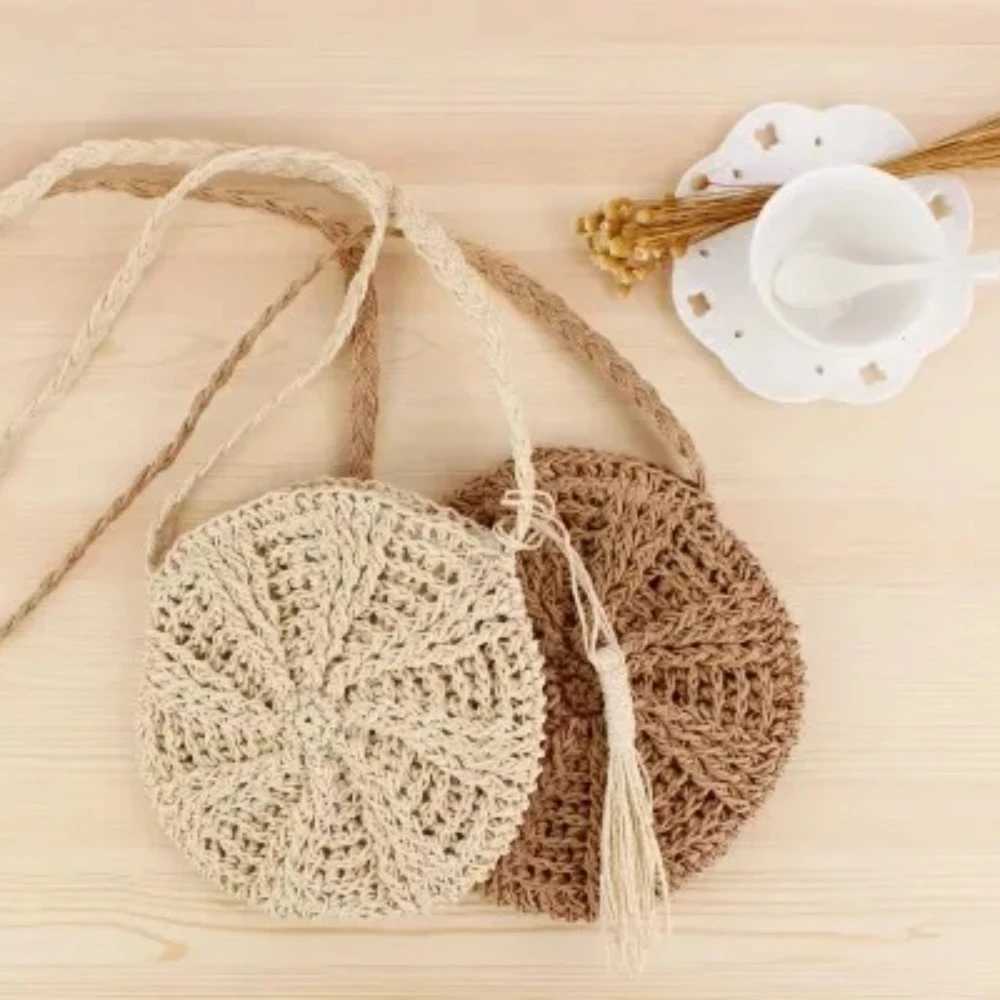 Bohemian Straw Bags for Women Circle Beach Handbags Summer Rattan Shoulder Bags Handmade Knitted Travel Big Totes Bag 2024 New