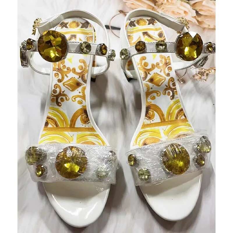 Bohemian Rhie Jewel Women Sandals 3D Printed Thick High Heel Open Toe Buckle Strap Brand Party Shoes 250225