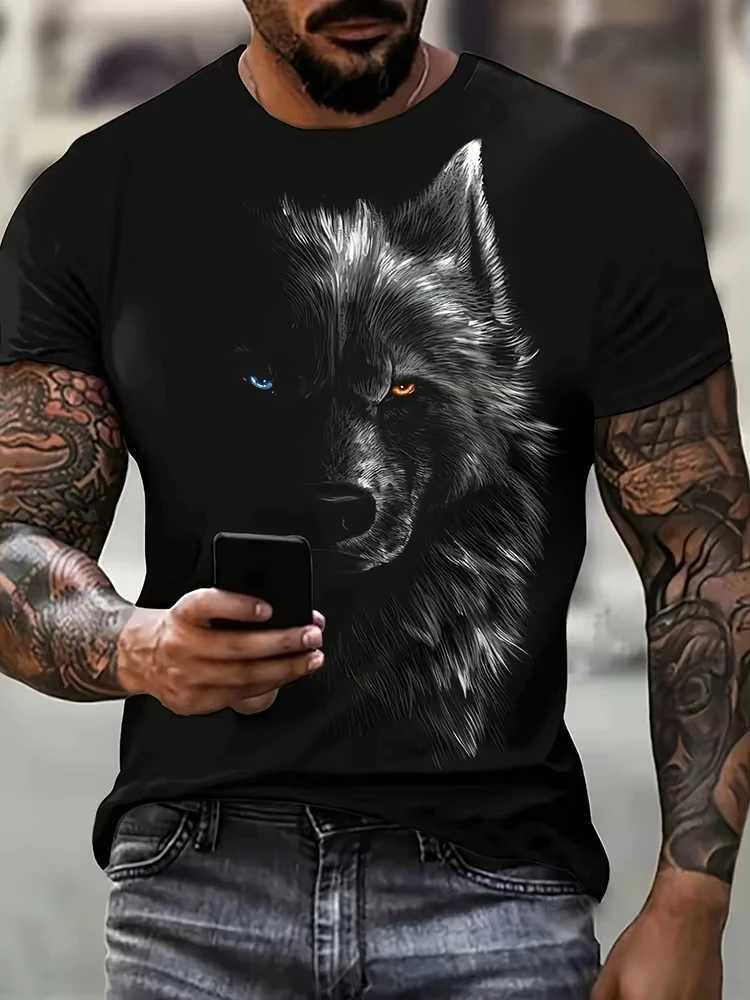 Mens T-shirt Wolf Print Casual Streetwear Fashion Short-sleeved Pullover Summer Outdoor Sports Top Tee Oversized Clothing W250220