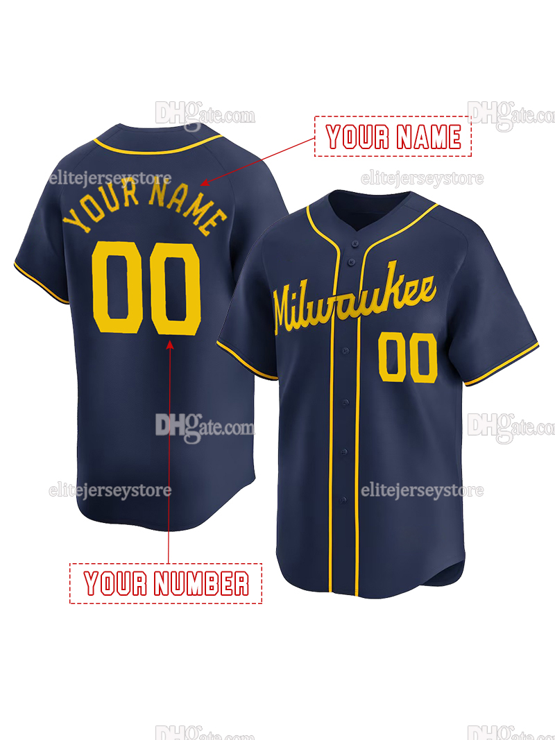 Personalized Custom Baseball Jersey Jackson Chourio Frelick Mitchell Yelich Turang Ortiz Contreras Ashby Yount Hoskins Embroidered Letter Number Desig
