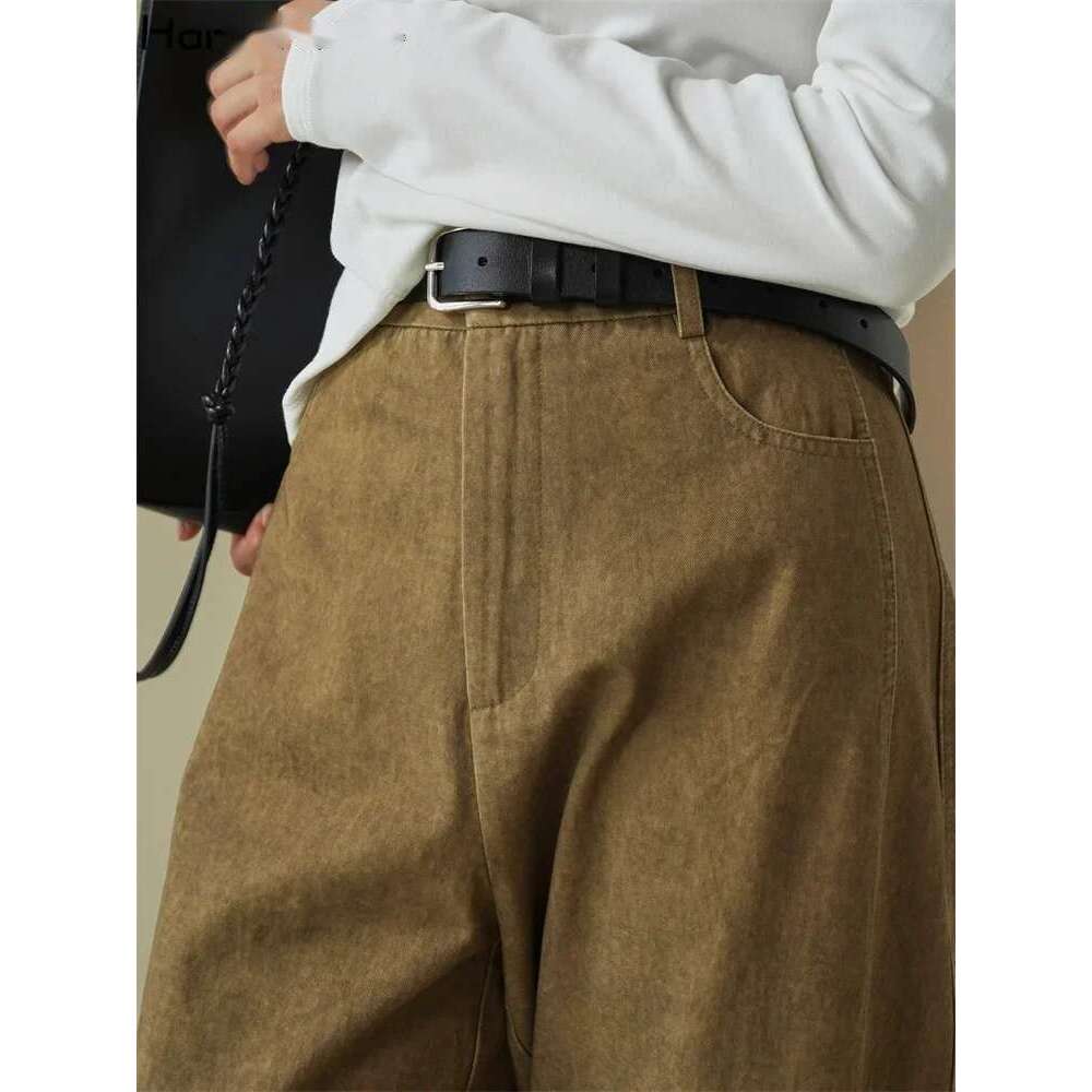 2025 Heavy Weight Early Spring Washed Large Pocket Cargo Pants Women Loose Wide Leg Trousers Khaki