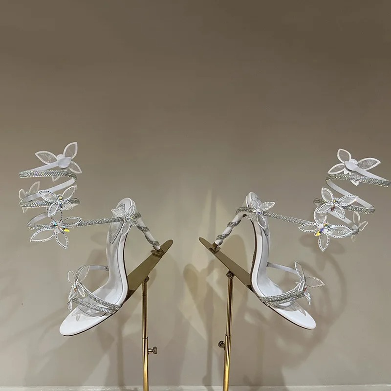 Summer Fashion: Ladies' Thinning High Heeled Sandal Featuring Glittering Serpent & Butterfly Accents