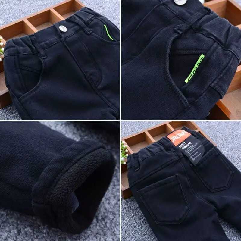1-11 Yrs Boys Unisex Plus Fleece Winter Pants for Kids Baby Thickening Warm Soft for Boy Children Stretch Fleece Jeans Pants Z250220
