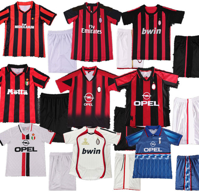 Retro soccer jerseys 95 96 02 03 04 05 06 07 09 10 11 12 13 14 AC KAKA MILAN IBRAHIMOVIC WEAH Maldini soccer jerseys 2006 2007 2008 2009 2010 PIRLO Milan kids kit 33