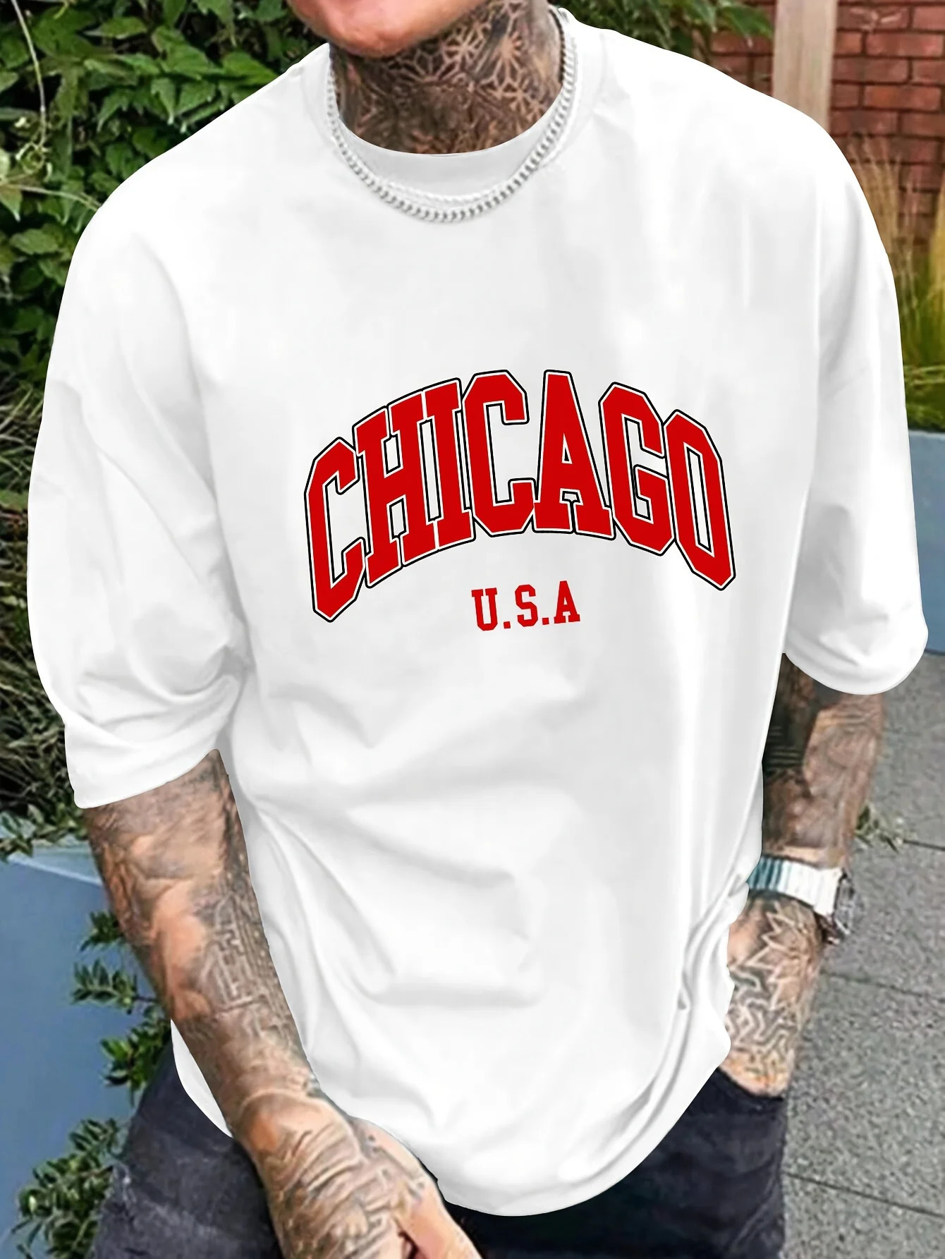 Summer mens 100 pure Polyester sports casual loose fit plus size Chicago USA printed round neck short sleeved Tshirt top 250213