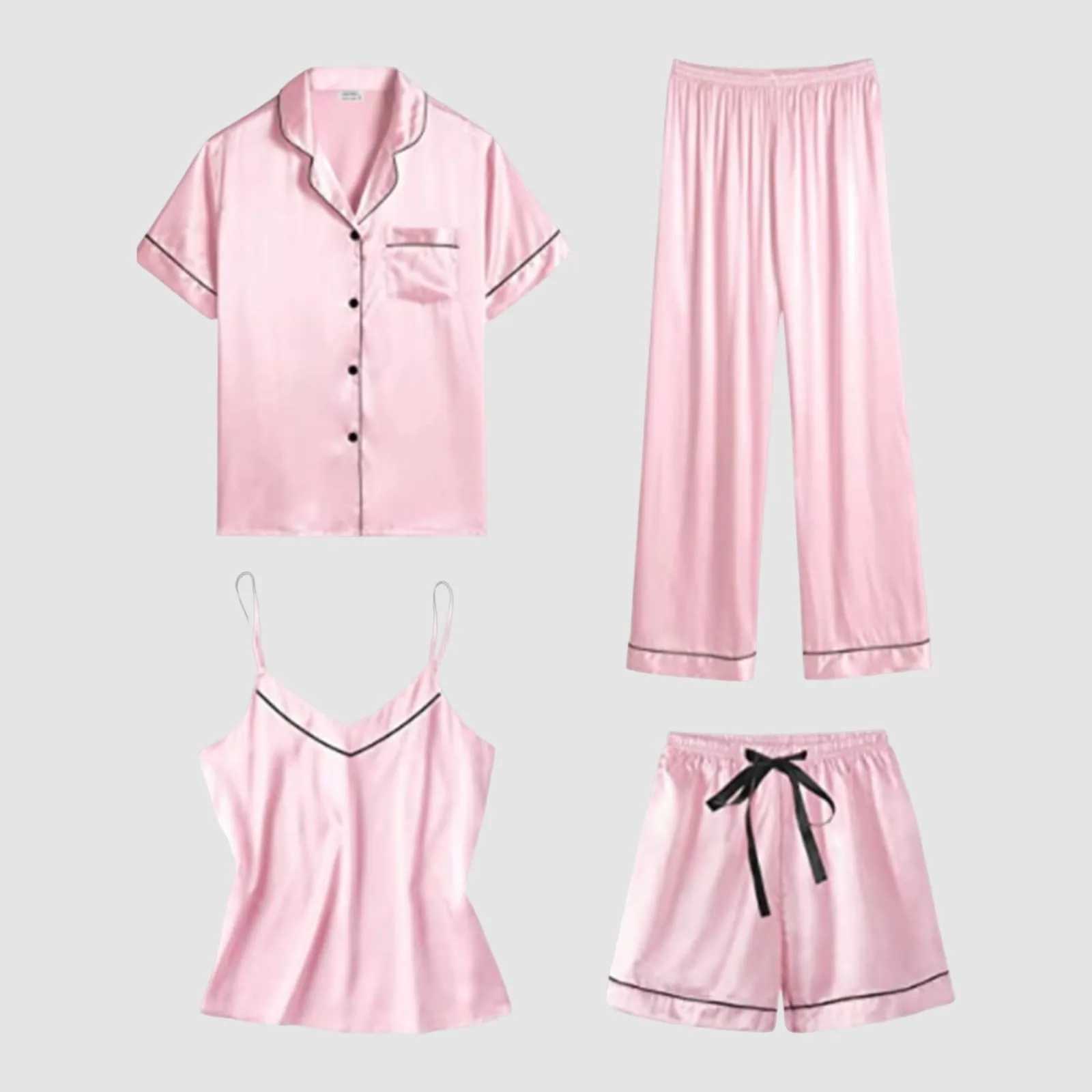 Satin Pyjamas Womens Short 4 Pyjamas Short Sve Spwear And Shorts Set Women Sets Nighties for Teens V Neck Full SlipXJ250220